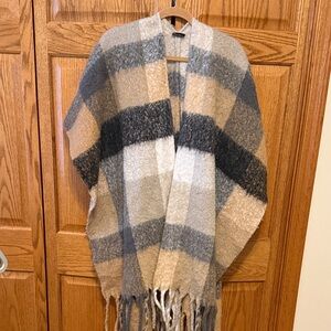 Coco+Carmen Plaid Fringe Shawl Wrap